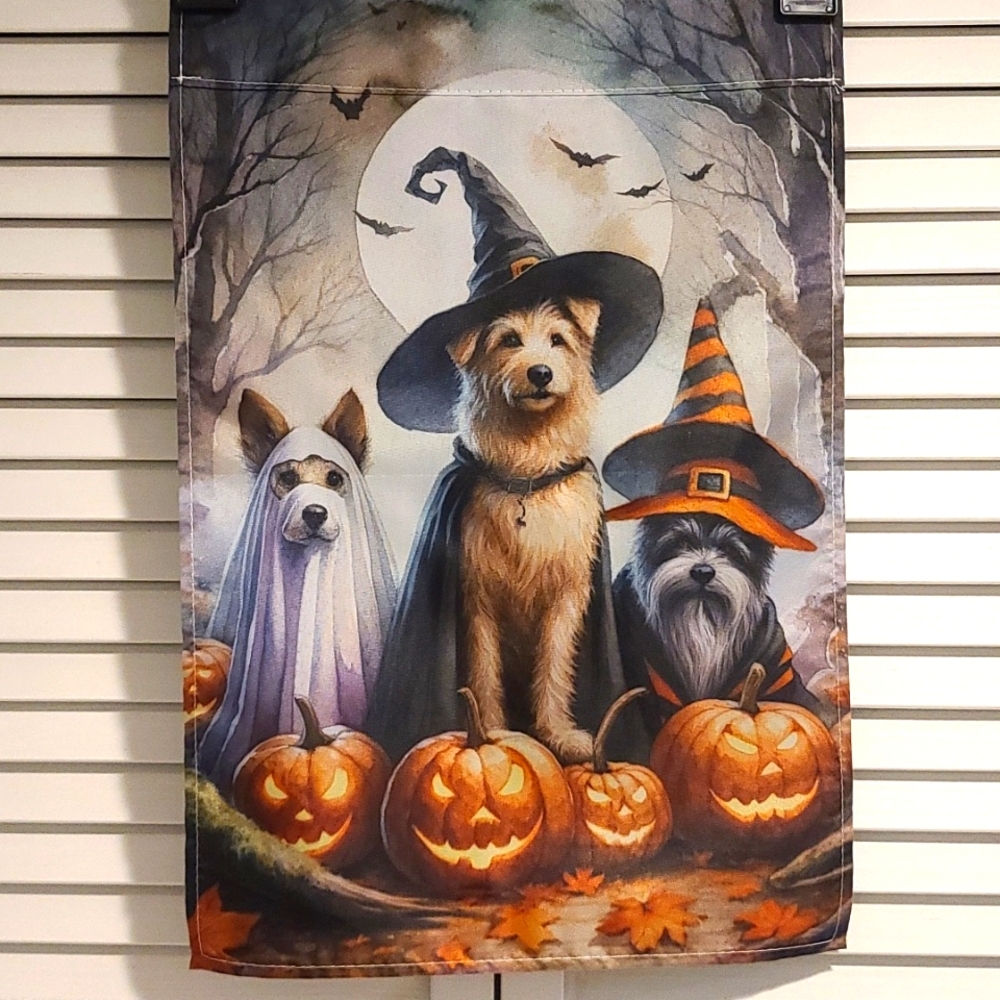 Halloween Dogs in Costume- Welcome FLAG for yard, garden door  2 sided NWT